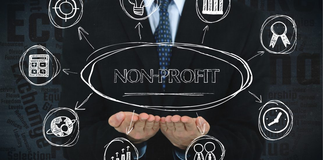 Nonprofit concept image with business icons.